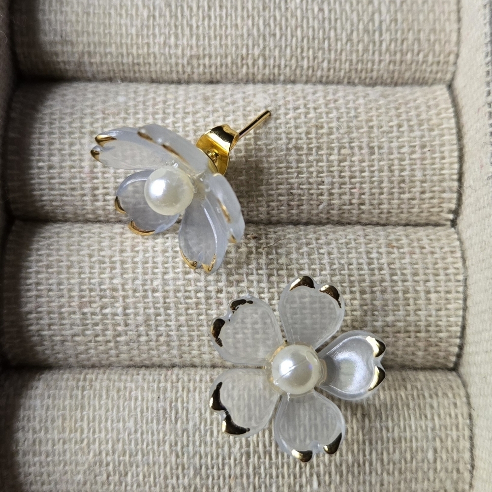 Gray and Gold Floral Earrings